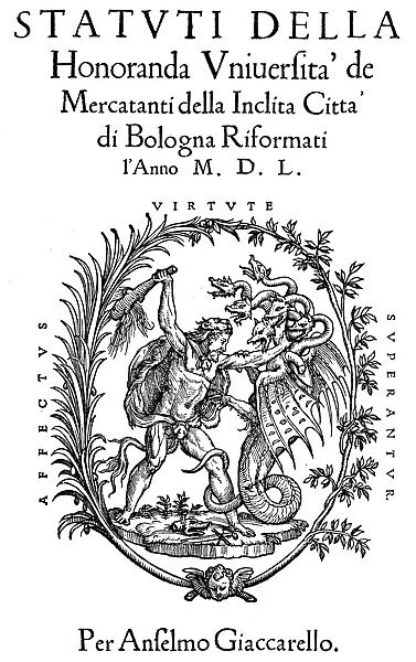 MYTHOLOGY: HERCULES. Hercules slaying the Hydra. Italian woodcut title-page, 1550