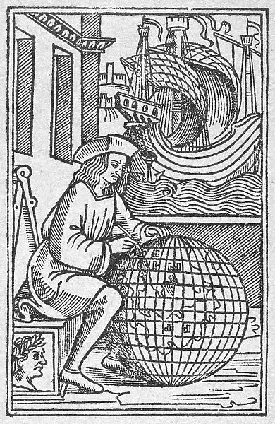 NAVIGATOR, 1523. Woodcut, 1523, from the title-page of a book about the voyages