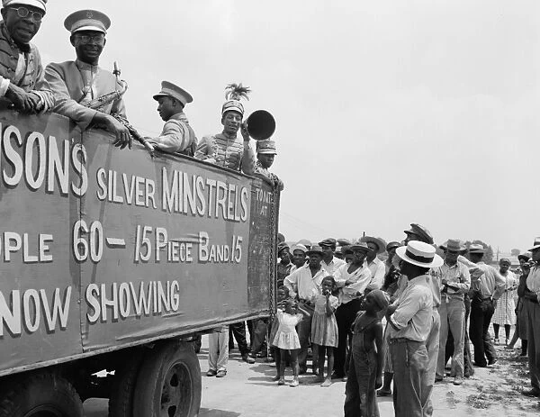 NEW JERSEY: MINSTRELS. African American minstrels in a truck advertising their