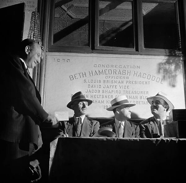 NEW YORK: MEN, 1942. Jewish men at the Beth Hamedrash Hagodol synagogue in New York City