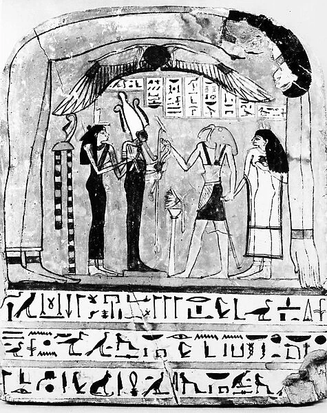 NUT, EGYPTIAN SKY GODDESS. Wood and stucco painted stele of Ta-Bek-En-Khonsu. Egyptian