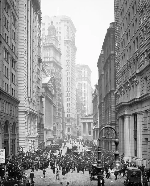 NYC: BROAD STREET, c1905. Crowd of men involved in curb exchange trading on Broad