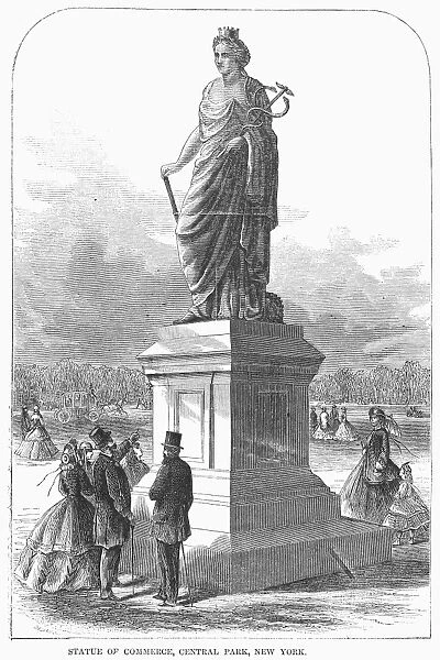 NYC: CENTRAL PARK, 1866. The statue of Commerce in Central Park, New York. American engraving, 1866
