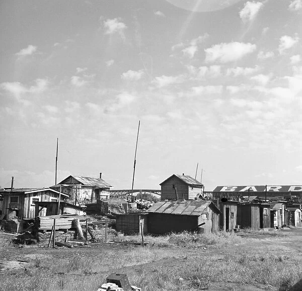 OREGON: SHACKS, 1936. Squatters shacks along the Willamette River in Portland, Oregon