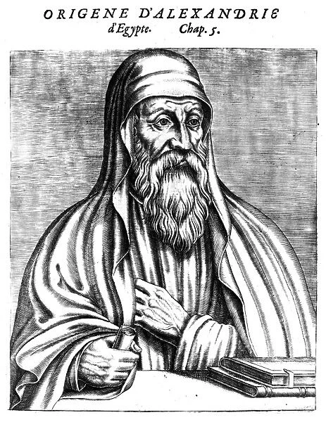 ORIGEN (185?-?254). Christian writer and teacher; one of the Greek Fathers of the Church. Line engraving, French, 1584