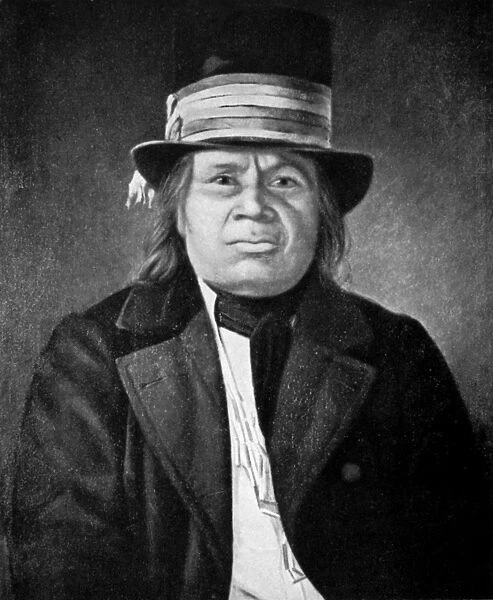 OSHKOSH (fl. 1827). Native American Menominee chief. Oil on canvas by Samuel Brookes