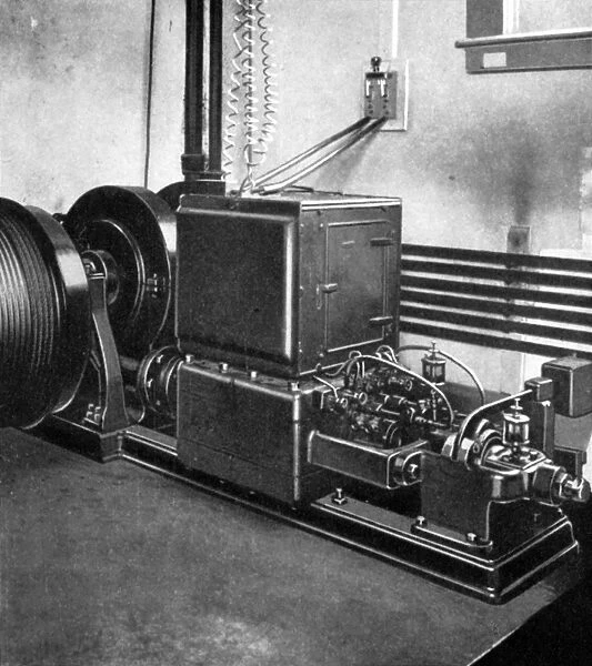 OTIS ELEVATOR, 1889. Engine of the first electric elevator, made by the Otis Elevator Company