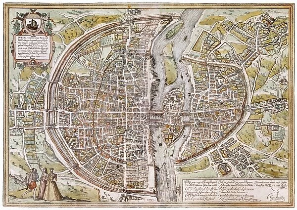 PARIS MAP, 1581. Map of Paris, France, by Georg Braun from Civitates Orbis Terarum, 1581