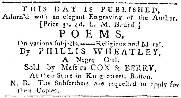PHILLIS WHEATLEY (1753?-1784). American poet