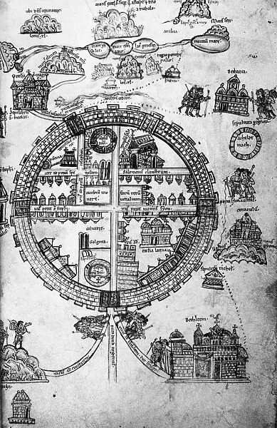 Plan of Jerusalem drawn on an east-west orientation by Crusaders, 12th century