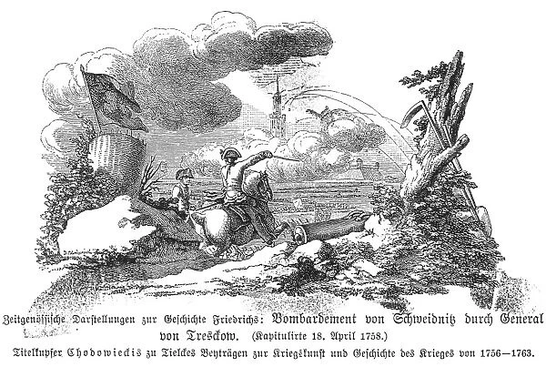 POLAND: SWIDNICA, 1758. The bombardment of Swidnica, Poland, (formerly Schweidnitz in Silesia) by General von Tresckow in 1758. Line engraving by Daniel Chodowiecki