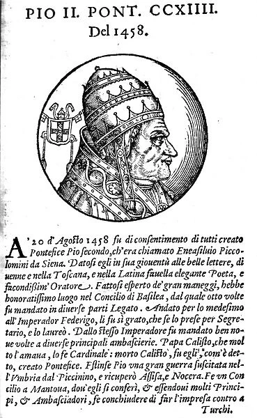 POPE PIUS II (1405-1464). Pope, 1458-1464. Woodcut, Venetian, 1592