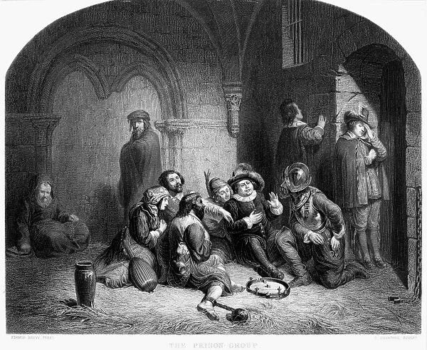 PRISON, 19th CENTURY. The Prison Group. Steel engraving, 19th century, after a painting by Firmin Bouvy