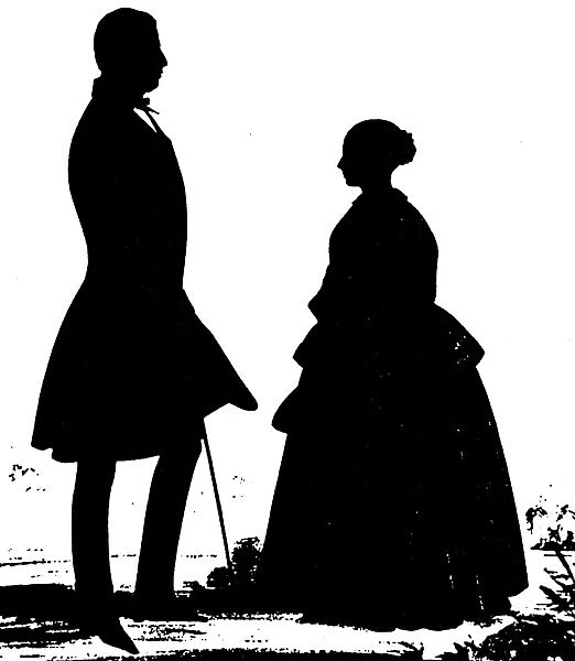 QUEEN VICTORIA SILHOUETTE. Silhouette of Queen Victoria with Lord Melbourne, c1840