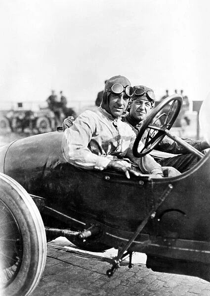 RACECAR DRIVERS, 1916. Racecar drivers Rockstall and Quickwell in a Mercer automobile