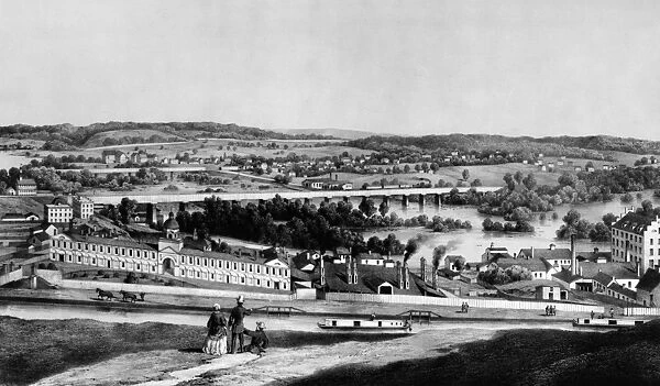 RICHMOND, VIRGINIA, 1857. View from Gambles Hill of the James River, the Kanawha Canal