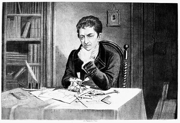 ROBERT FULTON (1765-1815). American engineer and inventor. Fulton designing his steamboat
