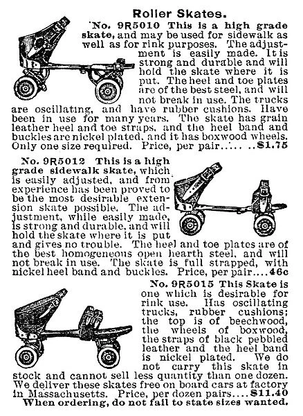 ROLLER SKATES, 1902. Advertisement for roller skates from the 1902 Sears, Roebuck & Co