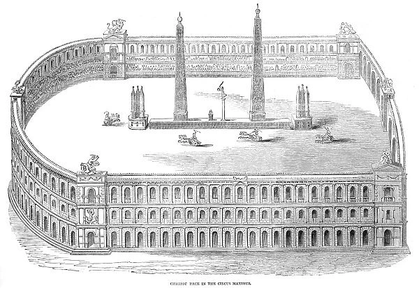 ROME: CIRCUS MAXIMUS. A chariot race in the Circus Maximus. Wood engraving, English, 1850