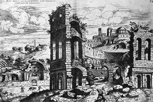 ROME: COLOSSEUM, c1583. Ruins of the Colosseum in Rome. Line engraving from Discorsi sopra l antichit├á di Roma, by Vicenzo Scamozzi, c1583