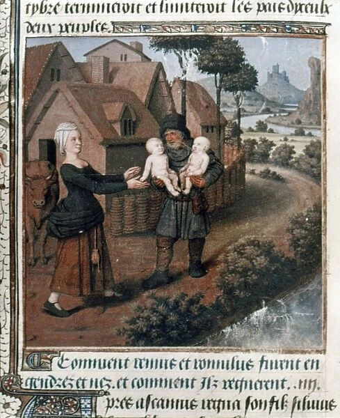 ROMULUS AND REMUS. 15th century French ms. illumination attributed to Jean Fouquet
