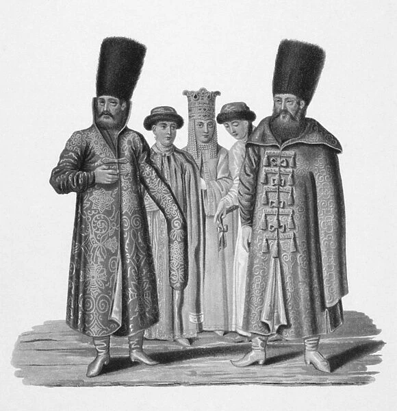 RUSSIA: BOYARS. Costume of the Boyars in the 17th century. 19th century lithograph