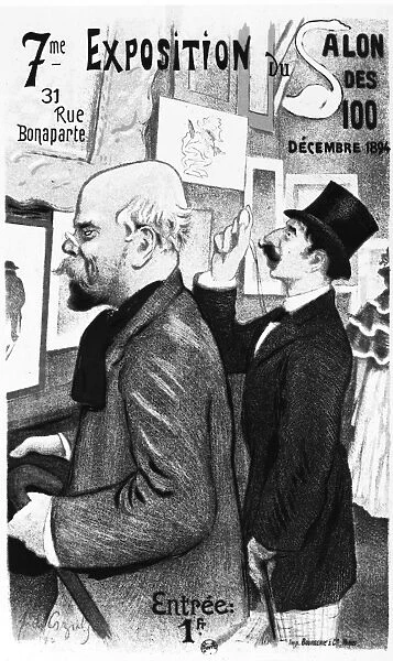 SALON DES 100: 1894. Poster for Salon des 100 art exhibition by Frederic Auguste-Cazals depicting the poets Paul Verlaine and Jean Moreas. French, 1894