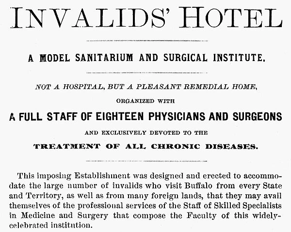 SANITARIUM AD, 19th CENTURY. American advertisement, 19th century, for a sanitarium at Buffalo