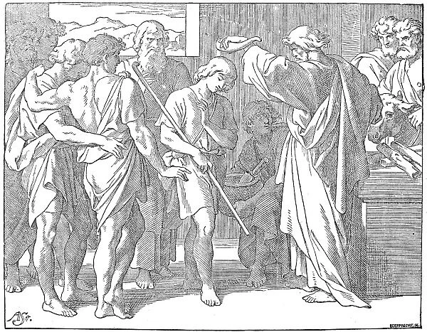 SAUL ANNOINTED BY SAMUEL. (I Samuel xi: 14-15). Wood engraving, 19th century
