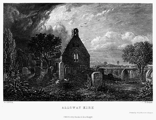 SCOTLAND: ALLOWAY KIRK. View of the ruins of Alloway Kirk, in the village of Alloway in the southwest of Scotland. Steel engraving, Scottish, c1840, after David Octavius Hill