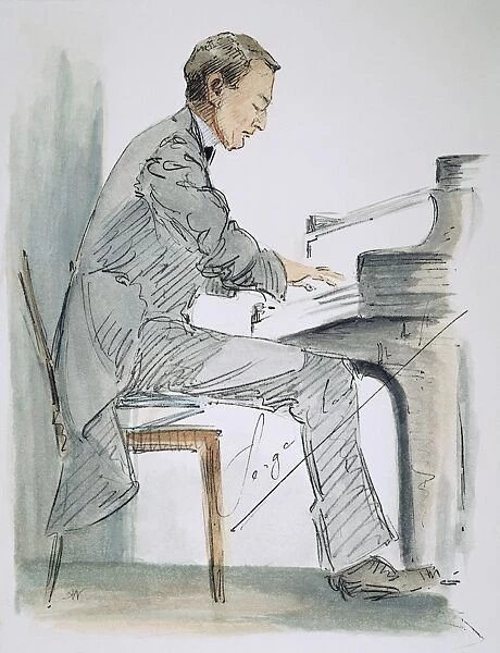 SERGEI RACHMANINOFF (1873-1943). Russian composer, pianist and conductor. Pencil-and-wash drawing, c1935, by Hilda Wiener