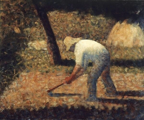 SEURAT: PEASANT, 1882. Georges Seurat: Peasant with a Hoe. Canvas, 1882
