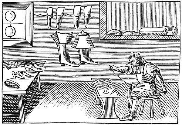 SHOEMAKER, 1659. A shoemaker. Woodcut from the 1659 English edition of Comenius