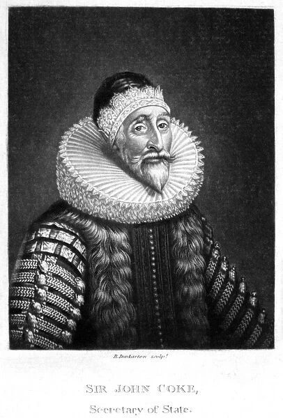 SIR JOHN COKE (1563-1644). Secretary of State to King Charles I of England. Mezzotint