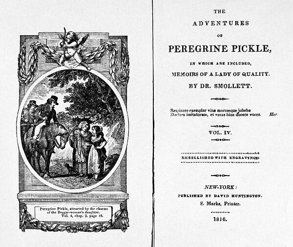 SMOLLETT: PEREGRINE PICKLE. Title page to an 1816 American edition of Tobias Smolletts The Adventures of Peregrine Pickle, originally published 1751