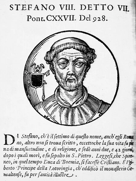 STEPHEN VII (d. 931). Pope, 928-931. Woodcut, Venetian, 1592