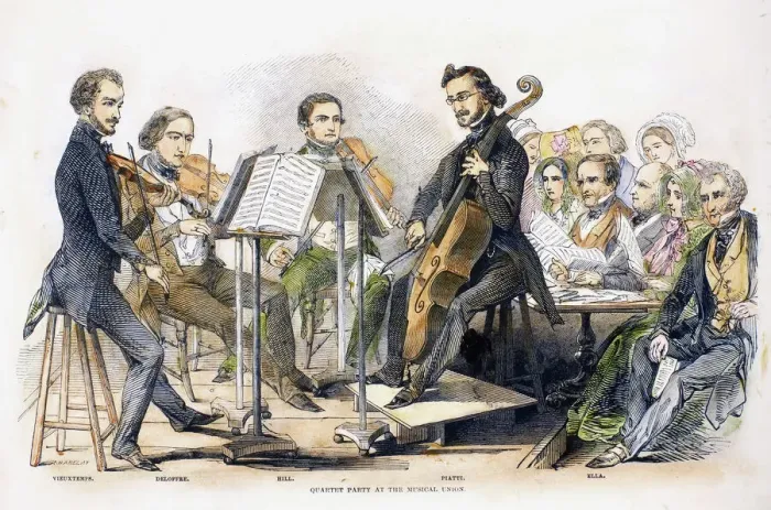Framed Print : Print of a String Quartet, 1846 Wood Engraving Framed Print : Print of a String Quartet, 1846 Wood Engraving