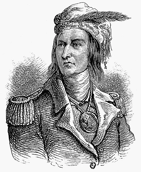 TECUMSEH (1768?-1813). American Shawnee Native American chief. Wood engraving, American, 19th century