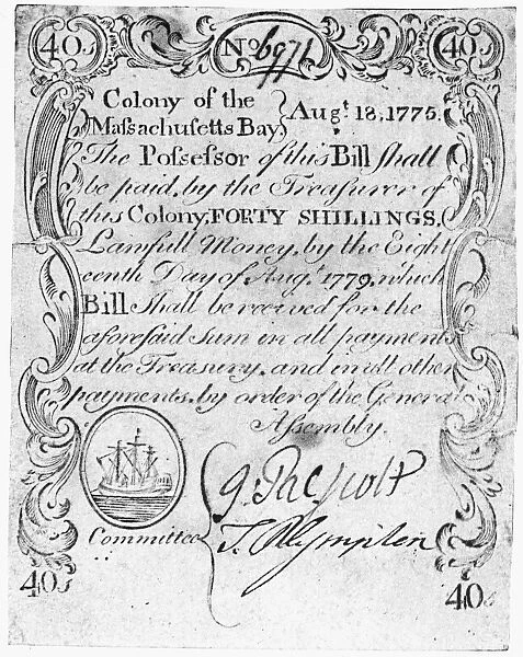 Thirty-six shilling paper bill of 1775, engraved by Paul Revere