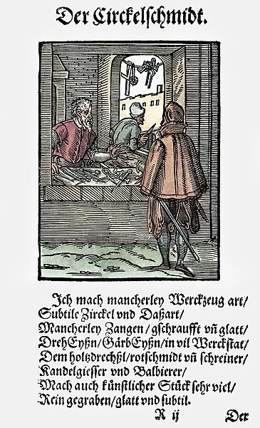 TOOLMAKERs SHOP, 1568. Woodcut, 1568, by Jost Amman