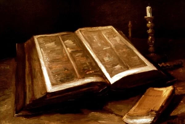 VAN GOGH: BIBLE, 1885. The open Bible. Oil on canvas, Nuenen, by Vincent Van Gogh