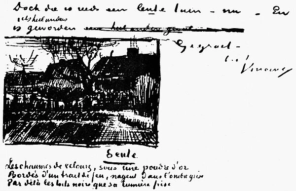 VAN GOGH: LETTER. Ink sketch in a signed letter by Vincent Van Gogh