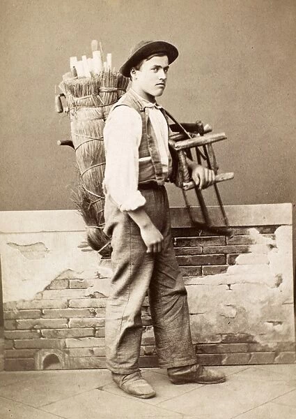 VENICE: PEDDLER, 1891. Street peddler of Venice, Italy. Original cabinet photograph