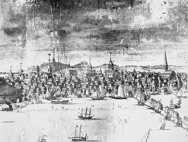 VIEW OF BOSTON, c1722. Detail of William Burgis South East View of Boston, Massachusetts