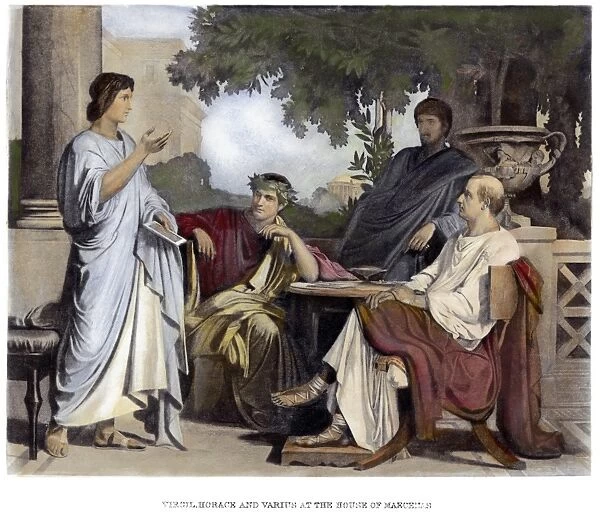 VIRGIL (70-19 B. C. ). Roman poet. Virgil, Horace, and Varius (left to right) at