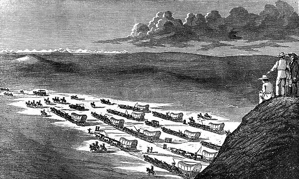 WAGON TRAIN, c1844. March of the Caravan. Engraving from Commerce of the Prairies by Josiah Gregg, c1844