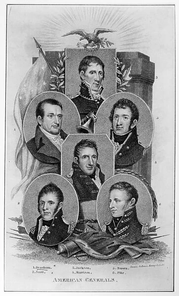 WAR OF 1812: GENERALS. Portraits of American generals active in the War of 1812. Stipple engraving, American, mid-19th century