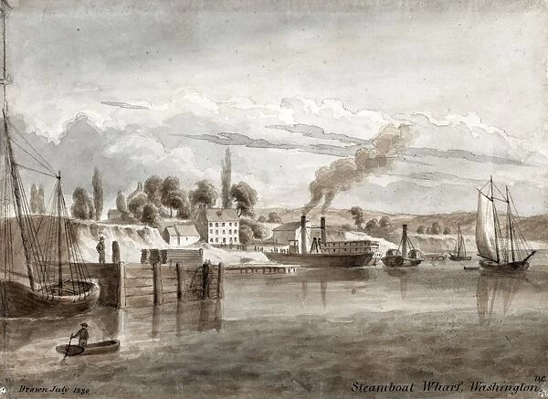 WASHINGTON, D.C., 1839. A steamboat wharf on the Potomac River in Washington, D