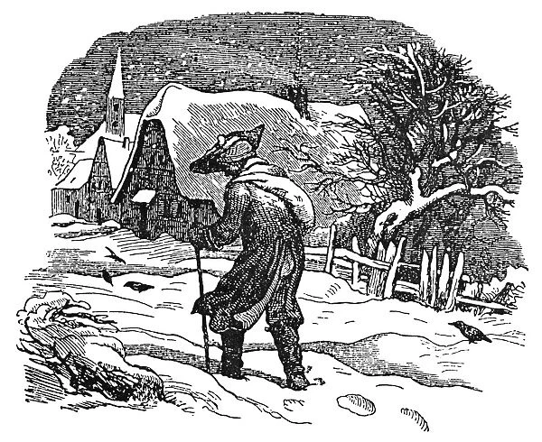 WINTER SCENE, 1851. Wood engraving by Ludwig Richter, 1851