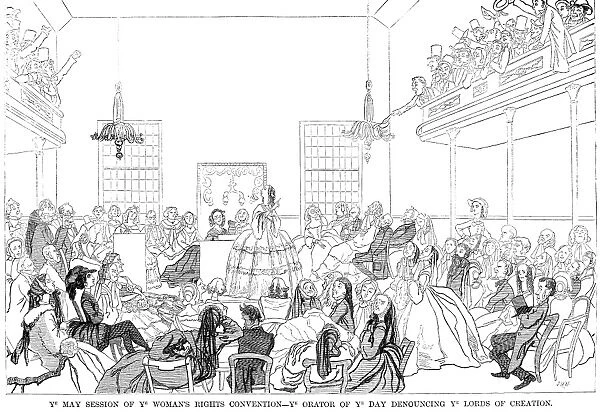 WOMENs RIGHTS CARTOON. Cartoon from an American newspaper of 1859